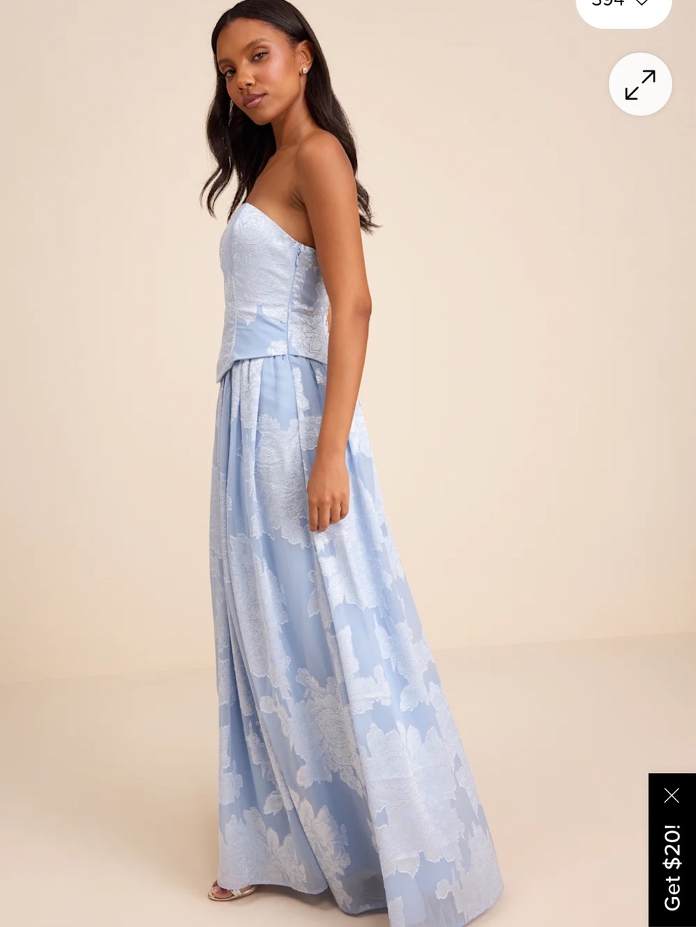 Lulus Strapless Corset Light Blue Floral Maxi Dress - Size XL - Picture 2 of 3